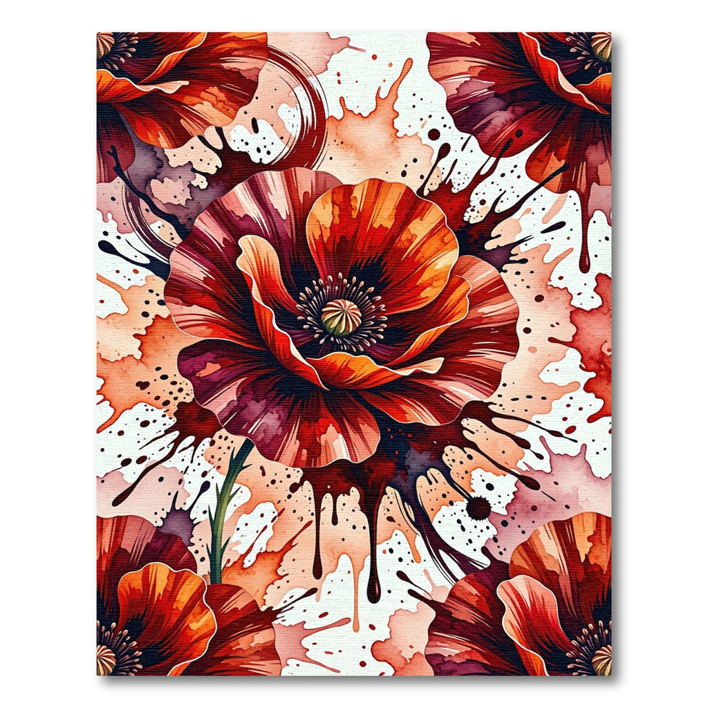 Crimson Poppy Watercolor Splatter Explosion Rug