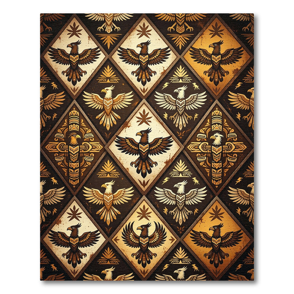 Tribal Golden Geometric Eagle Diamond Art Rug