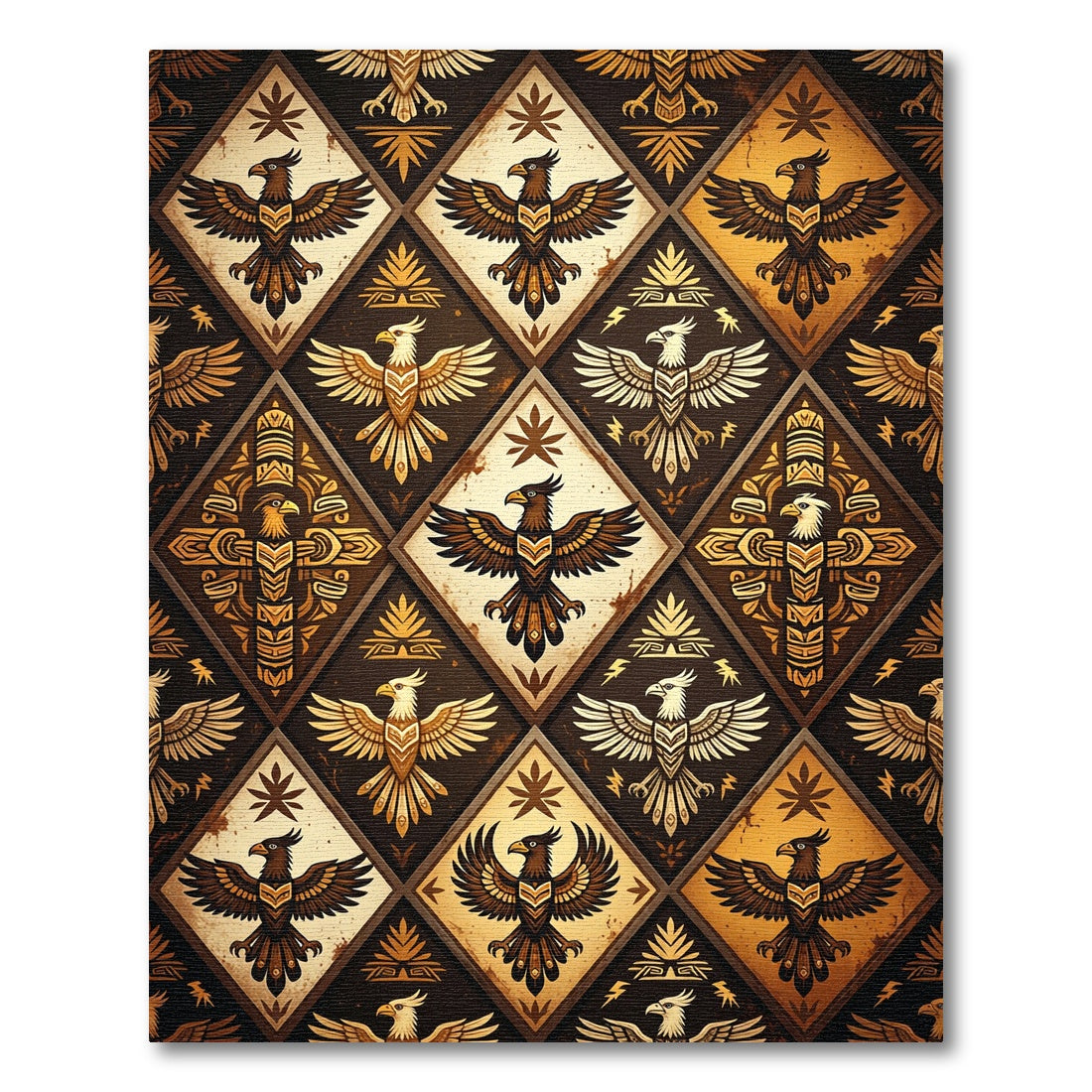 Tribal Golden Geometric Eagle Diamond Art Rug