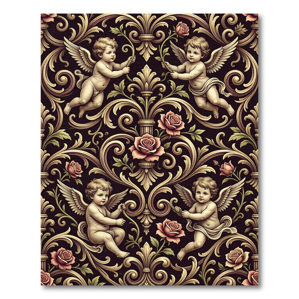 Ornate Cherub Rose Scrollwork Rug