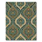 Elegant Teal and Golden Damask Medallion Rug