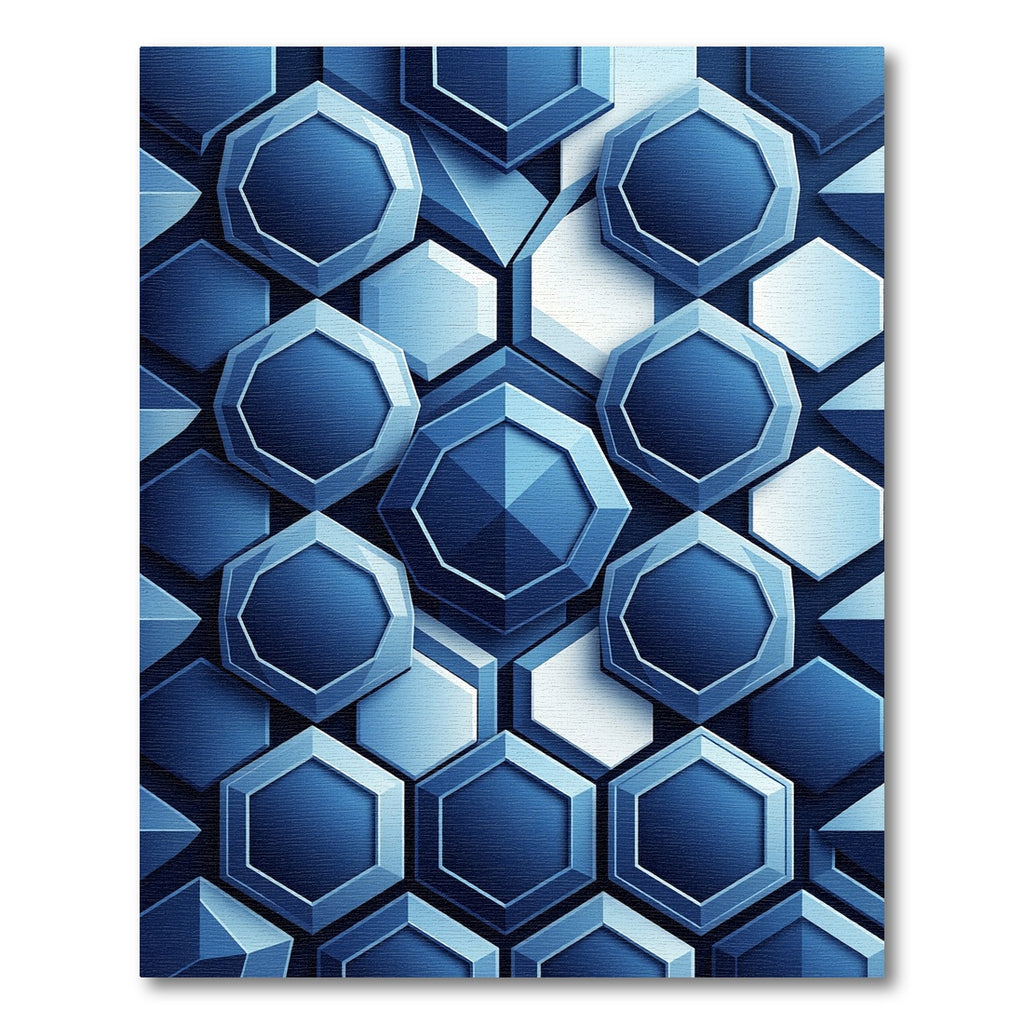 Deep Blue Faceted Geometric Hexagon Rug
