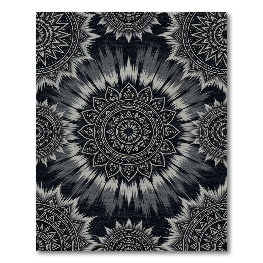 Monochromatic Floral Burst Mandala Rug