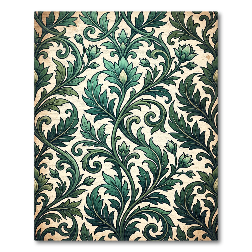 Emerald Foliage Scrollwork Botanical Vine Rug