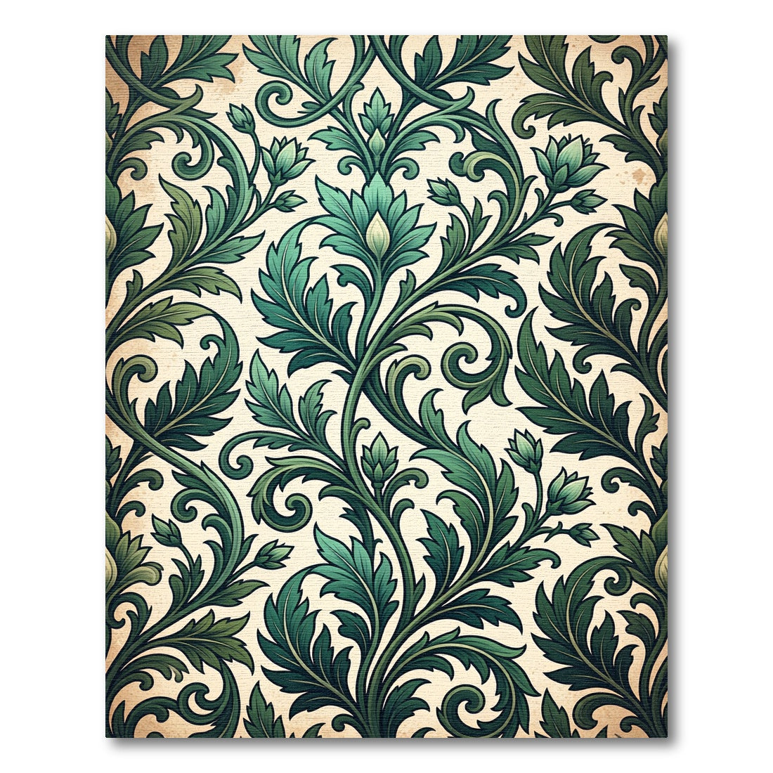 Emerald Foliage Scrollwork Botanical Vine Rug
