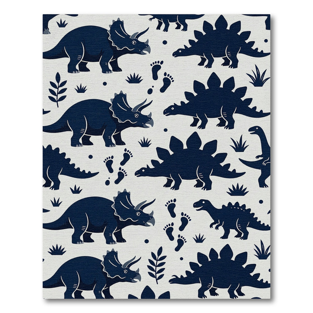 Navy Blue Dinosaur Jurassic Childrens Art Rug