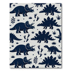 Navy Blue Dinosaur Jurassic Childrens Art Rug