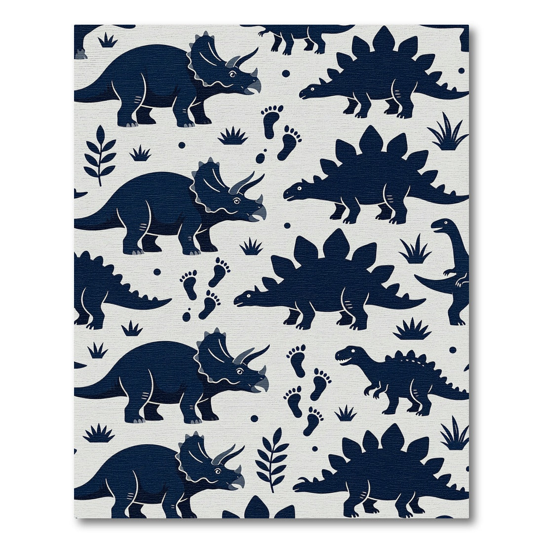 Navy Blue Dinosaur Jurassic Childrens Art Rug