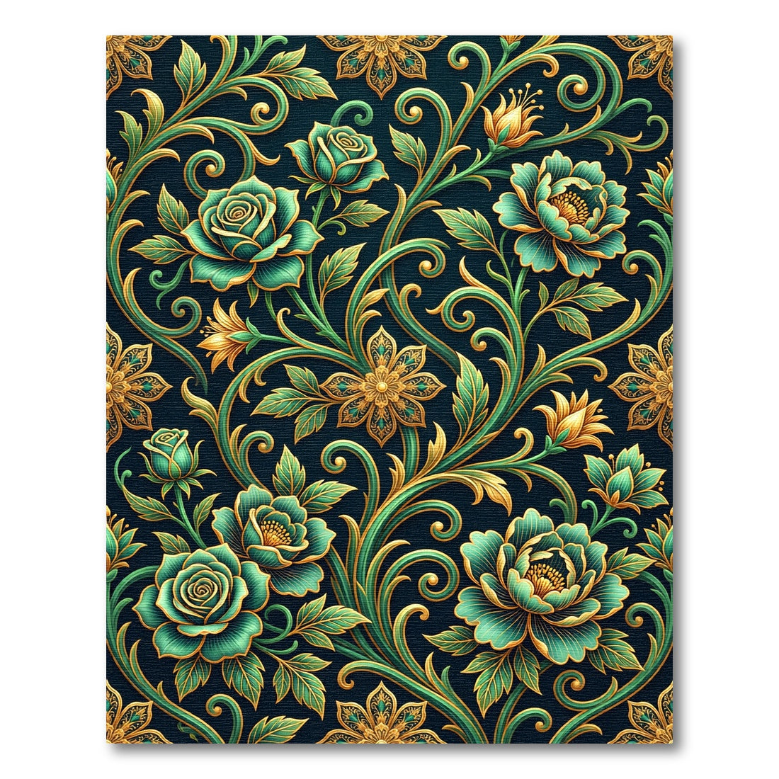 Deep Teal Emerald Floral Scroll Rug