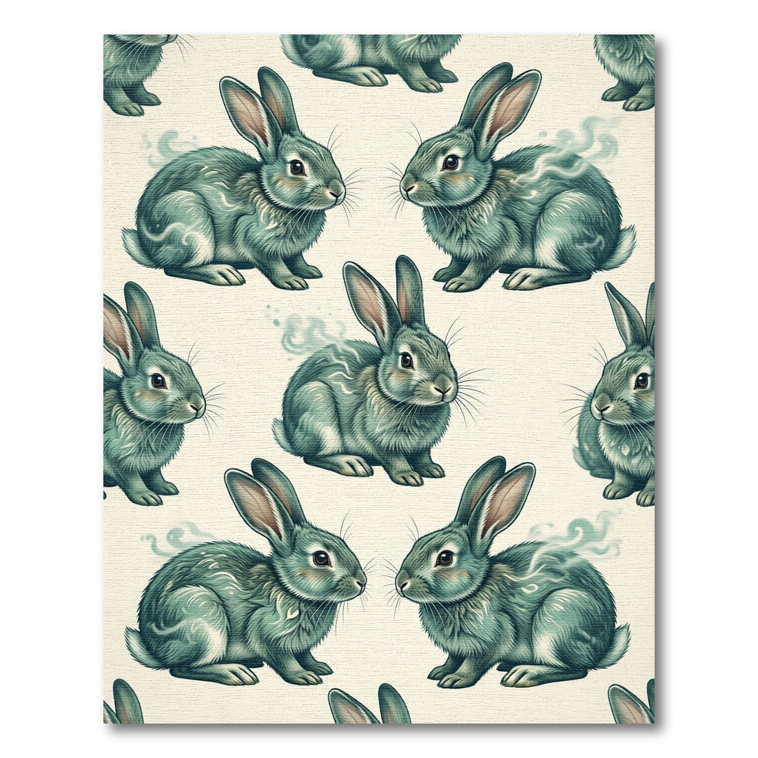 Whimsical Teal Rabbit Spirit Forest Rug