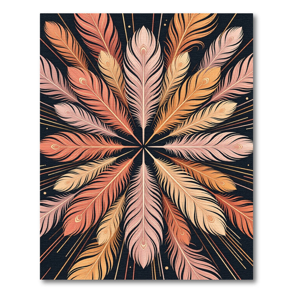 Radiant Peach Feather Radial Art Rug
