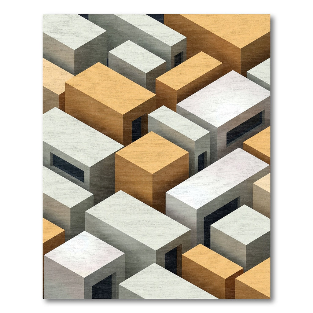 Geometric Abstract Blocks Ochre White Rug