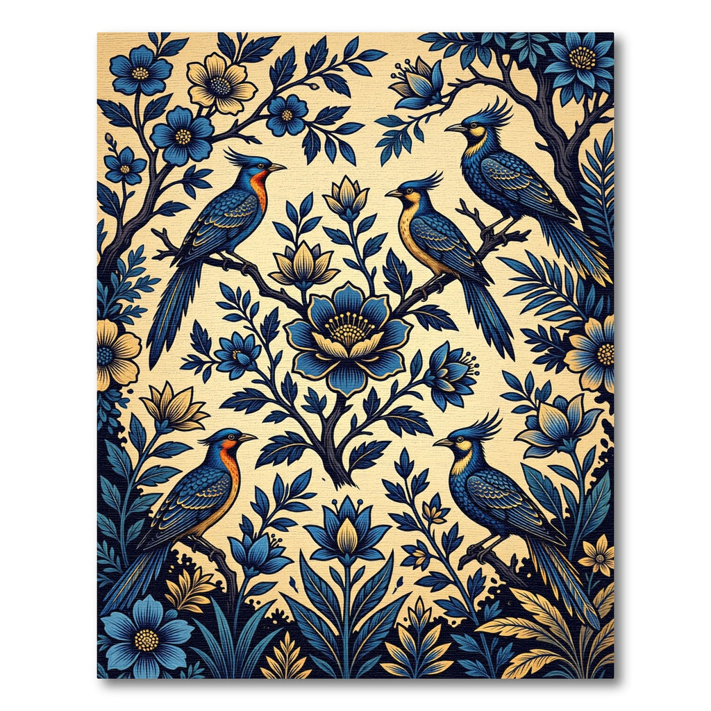 Elegant Blue Birds Floral Branches Rug