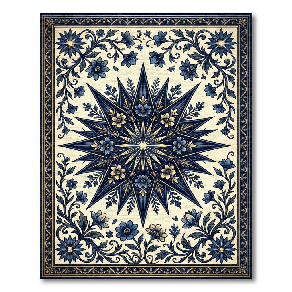Midnight Navy Floral Celestial Star Rug