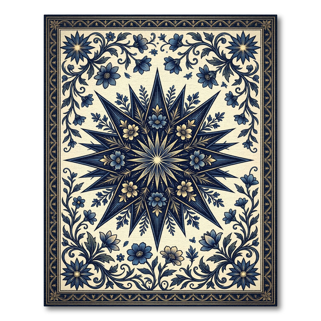 Midnight Navy Floral Celestial Star Rug