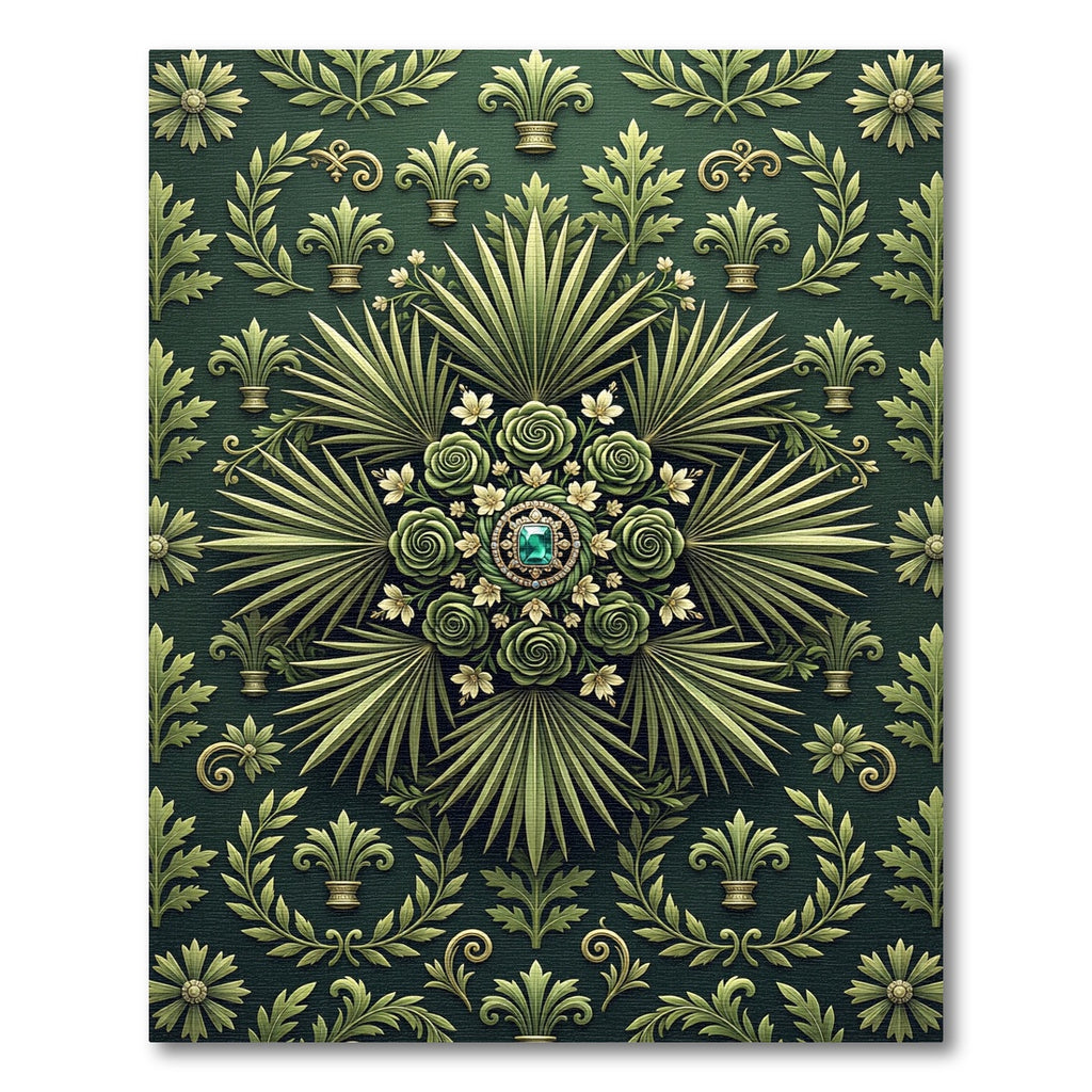 Emerald Botanical Jeweled Palm Medallion Rug