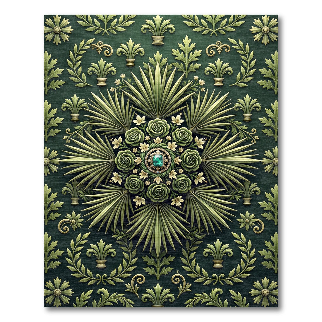 Emerald Botanical Jeweled Palm Medallion Rug