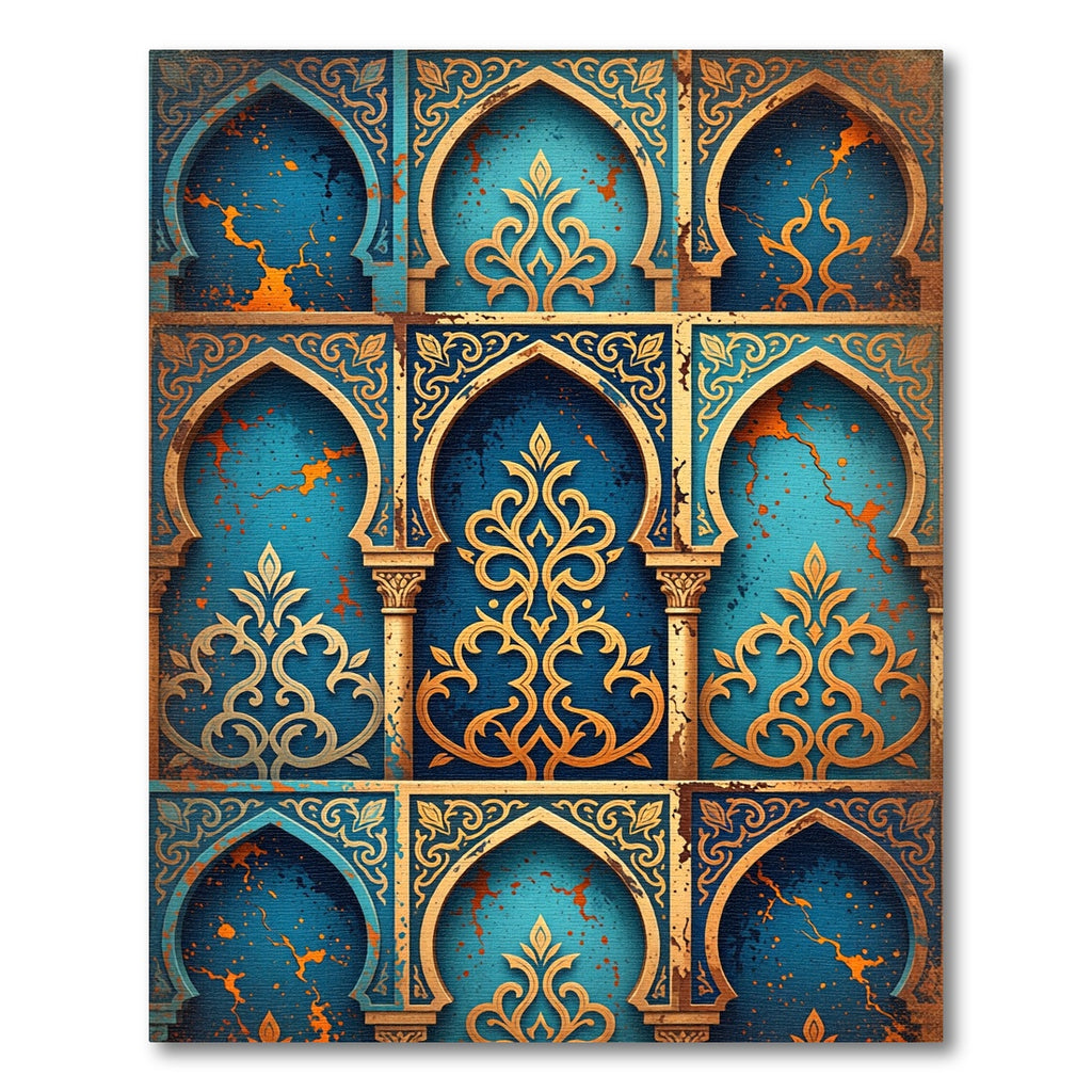 Golden Filigree Arches Blue Rug