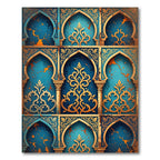 Golden Filigree Arches Blue Rug