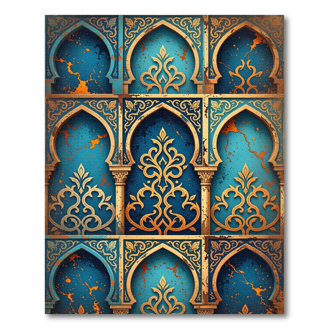 Golden Filigree Arches Blue Rug