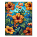 Tropical Orange Hibiscus and Orchid Bloom Rug
