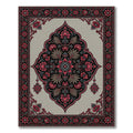 Crimson Floral Medallion on Charcoal Grey Rug