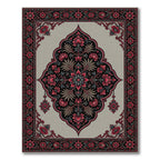 Crimson Floral Medallion on Charcoal Grey Rug