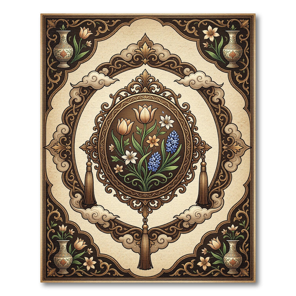 Ornate Earthy Floral Oval Medallion Rug