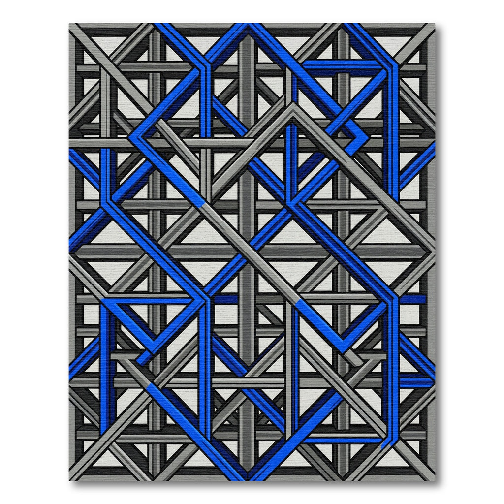 Modern Blue and Gray Geometric Labyrinth Rug