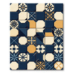 Navy Blue and Gold Geometric Tile Rug
