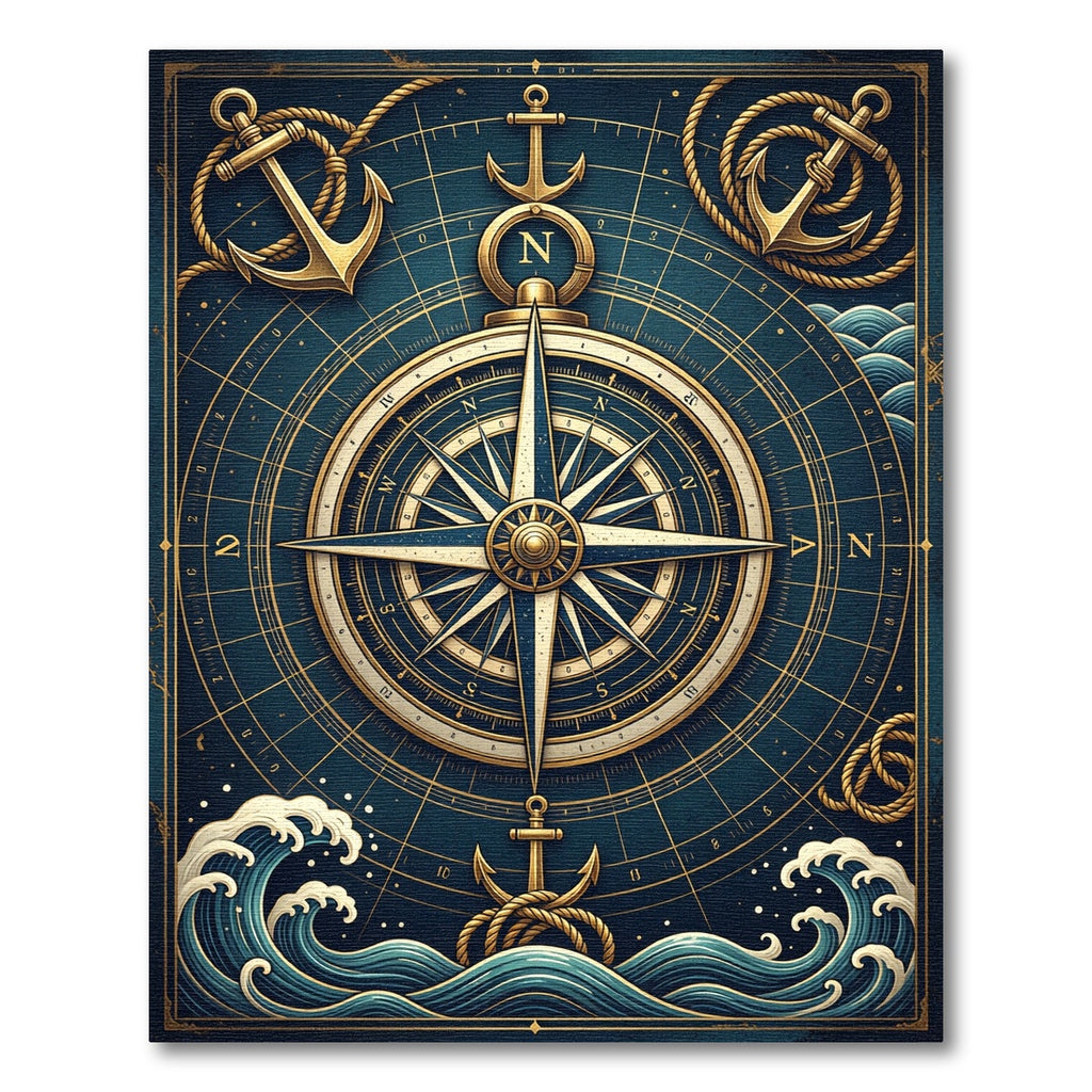 Vintage Golden Nautical Anchor Compass Rug