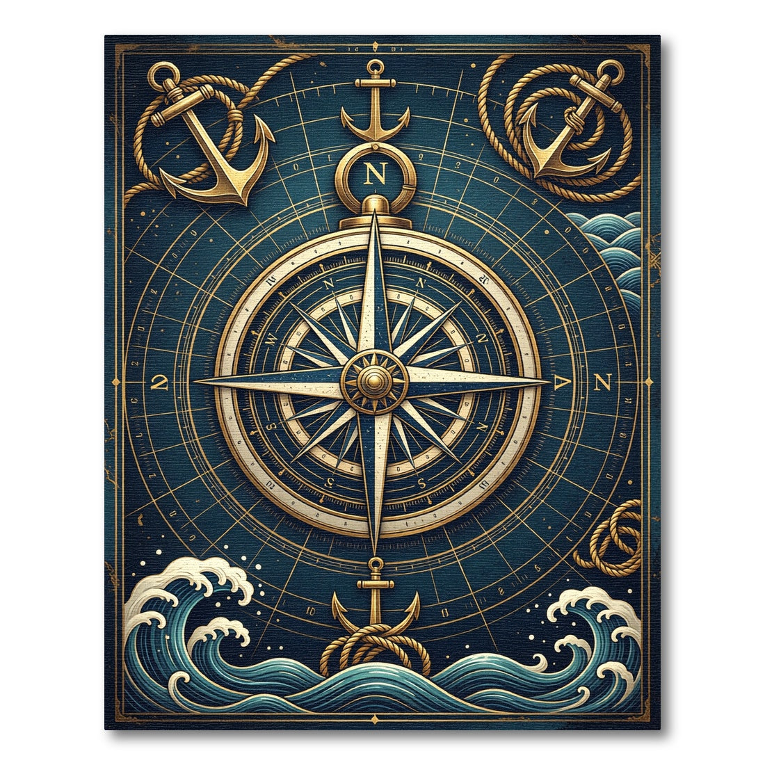 Vintage Golden Nautical Anchor Compass Rug