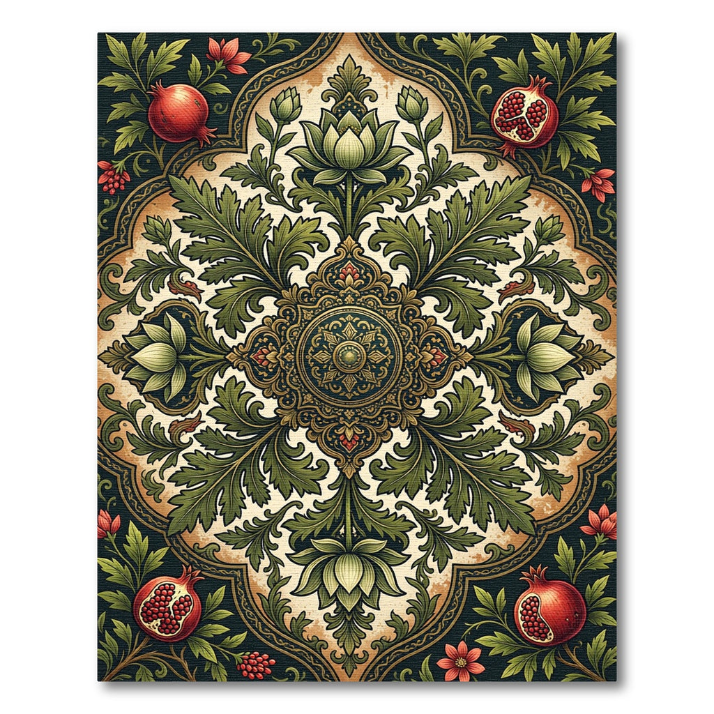 Ornate Pomegranate Lotus Medallion Foliage Rug