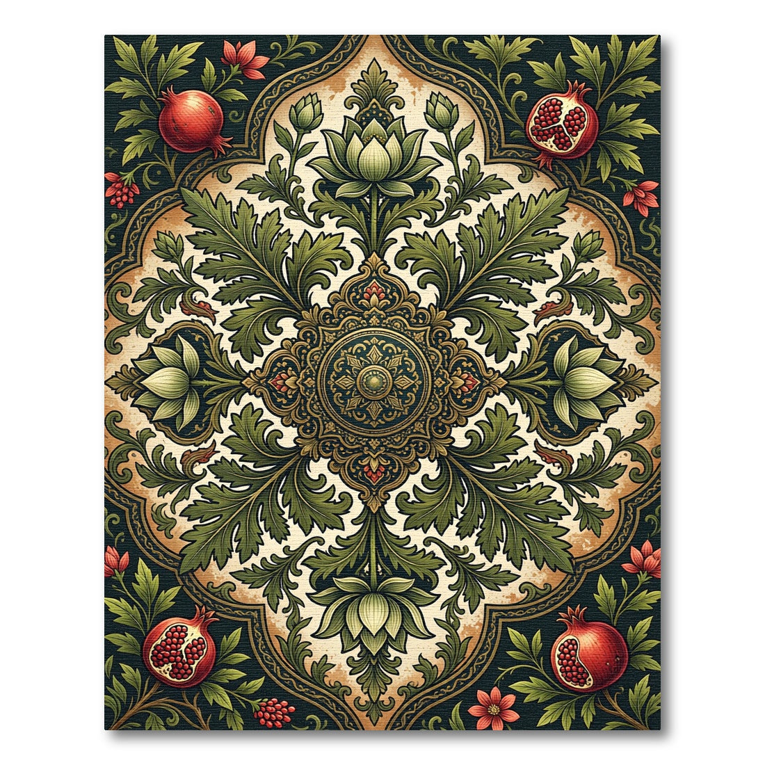 Ornate Pomegranate Lotus Medallion Foliage Rug