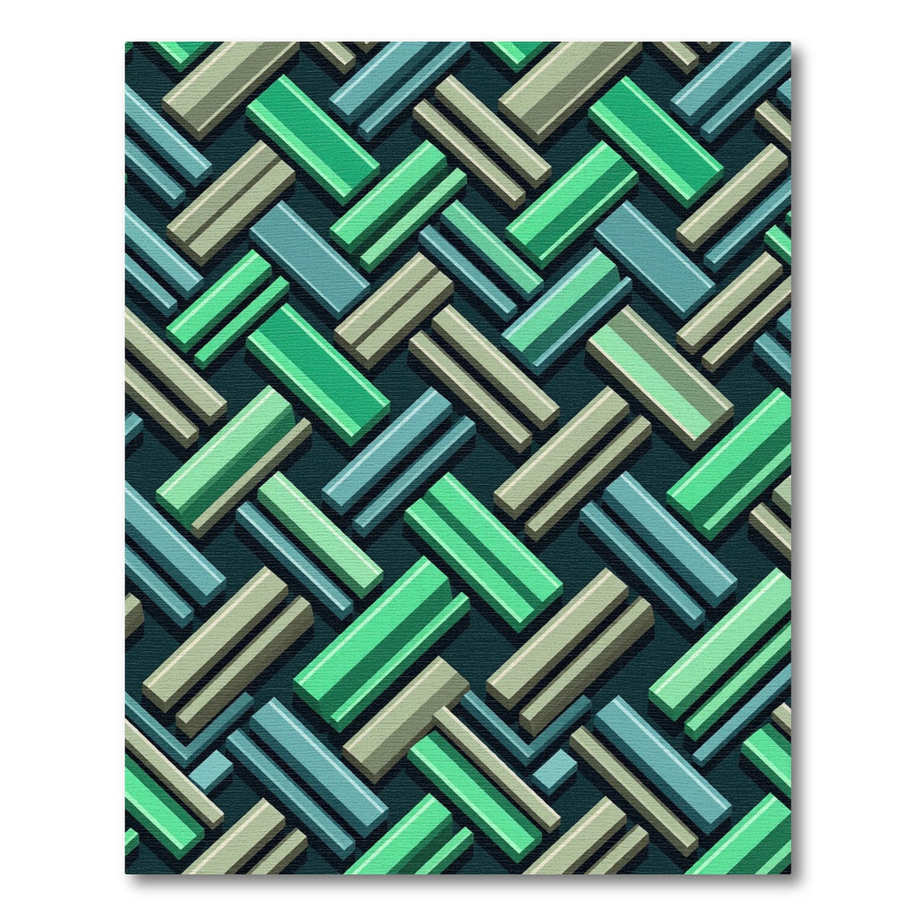 Green Teal Herringbone Blocks Rug