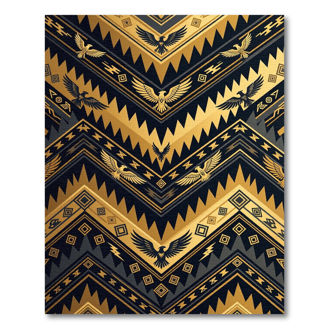 Gold Black Eagle Tribal Chevron Rug