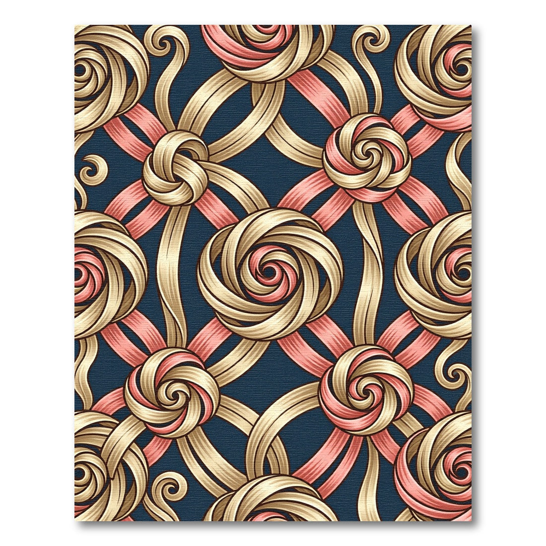 Golden Swirl Ribbon Interwoven Navy Art Rug