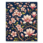 Elegant Pink Magnolia Blossom Navy Rug