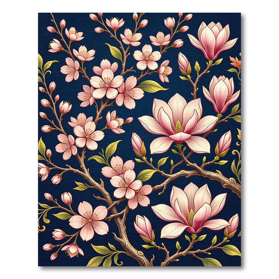 Elegant Pink Magnolia Blossom Navy Rug