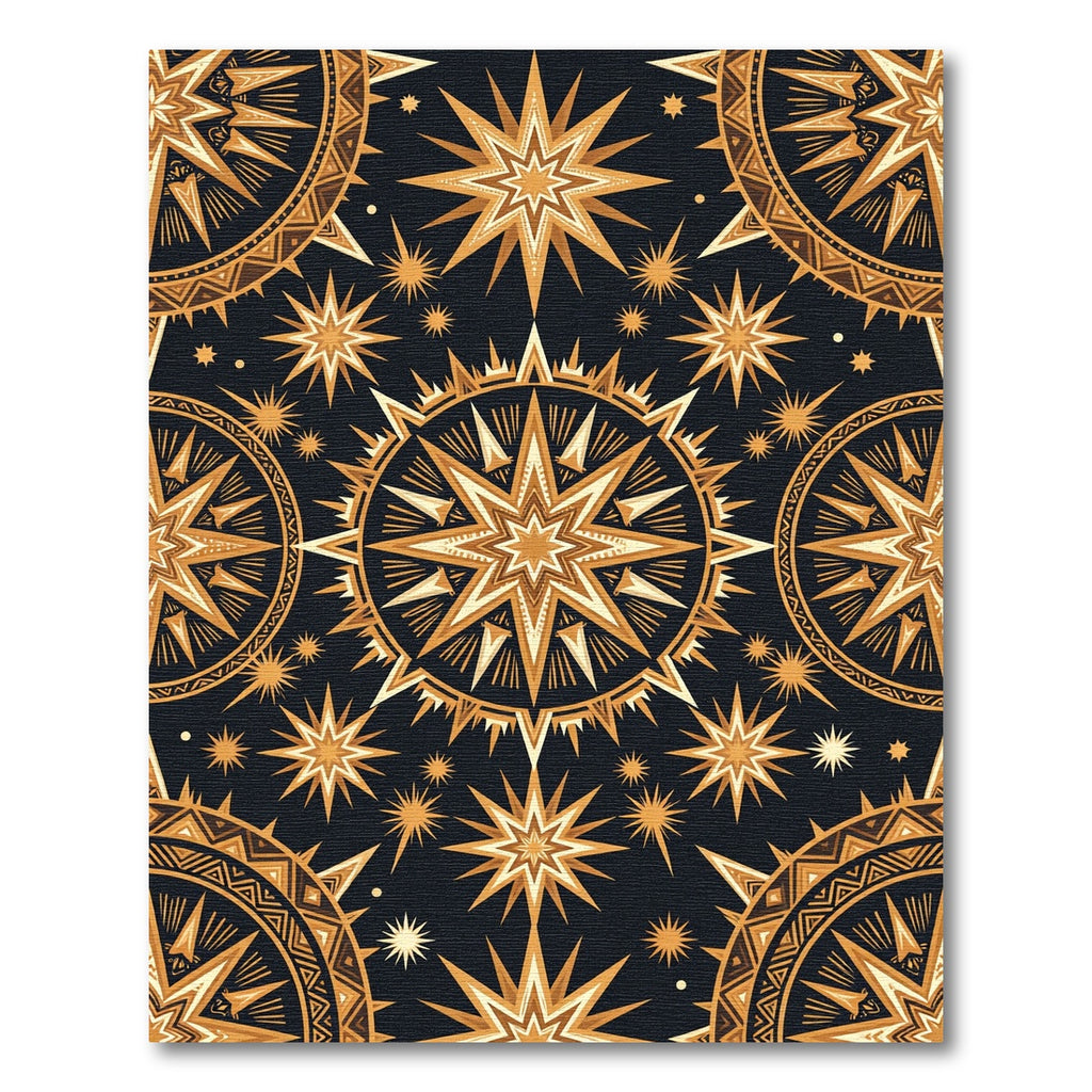 Celestial Golden Starburst Geometric Black Rug