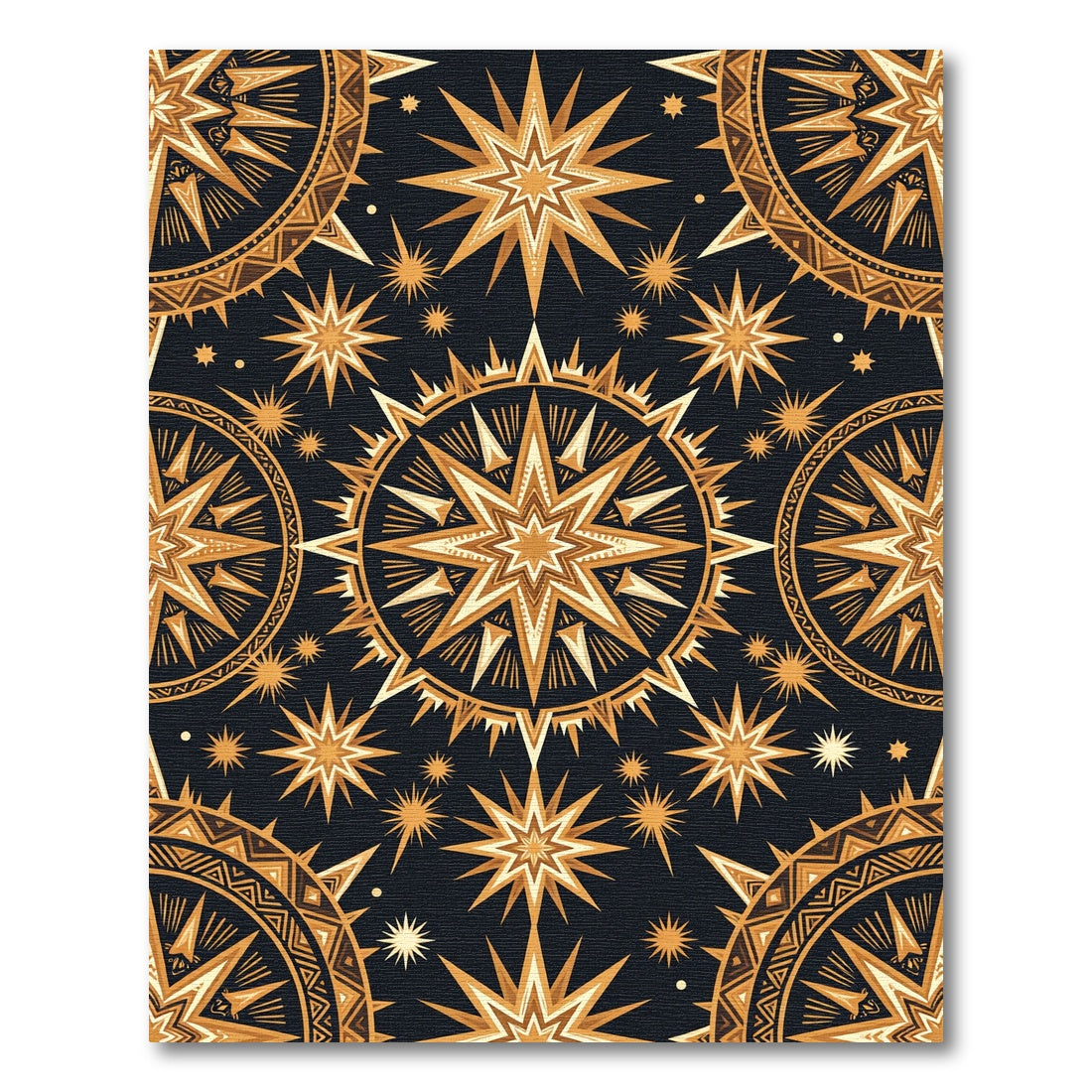 Celestial Golden Starburst Geometric Black Rug