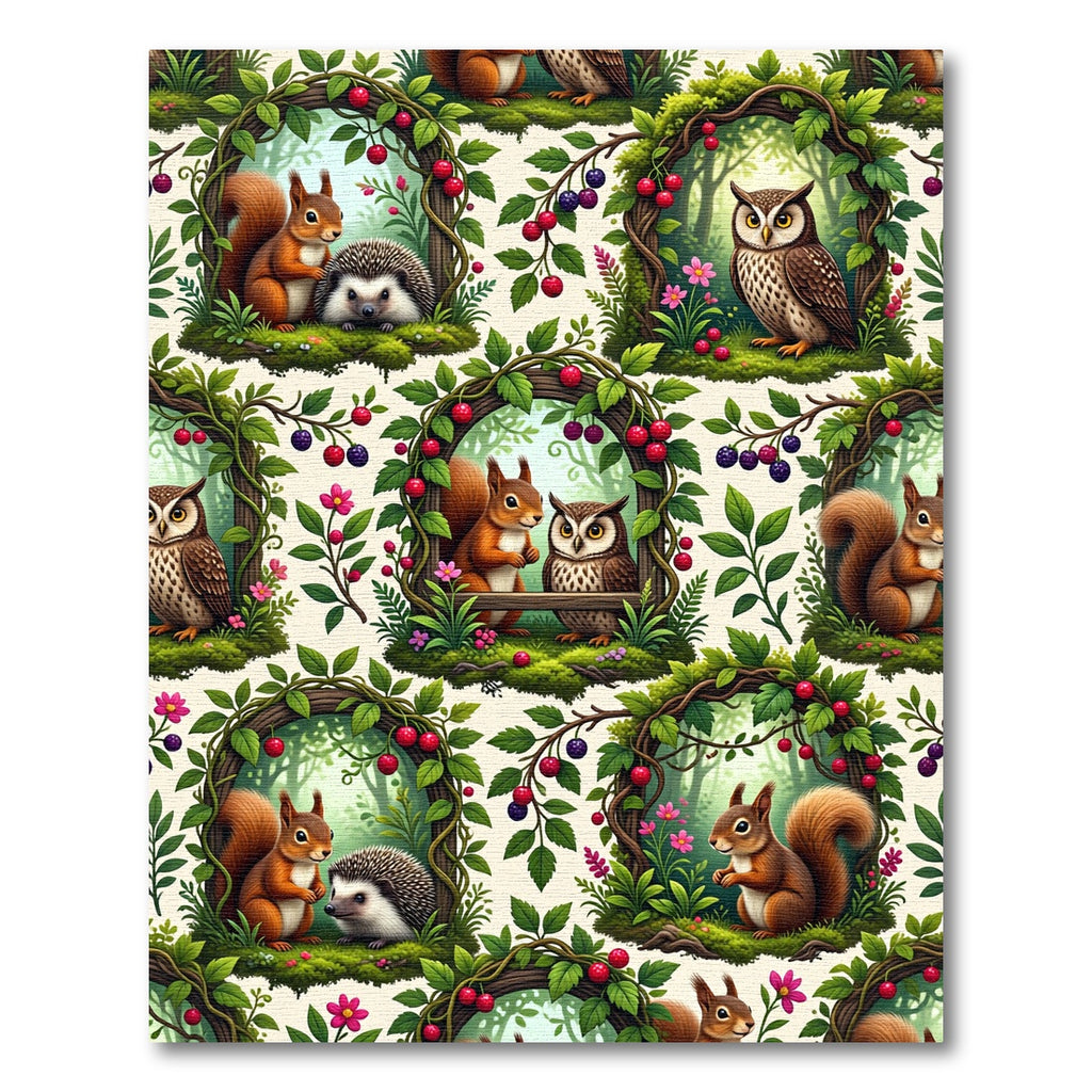 Whimsical Woodland Creature Forest Botanical Art Rug
