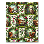 Whimsical Woodland Creature Forest Botanical Art Rug