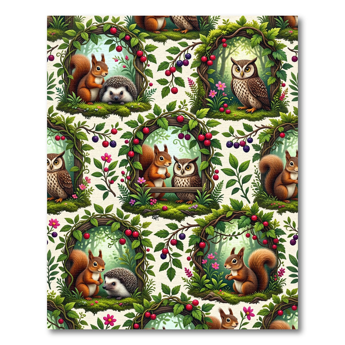 Whimsical Woodland Creature Forest Botanical Art Rug