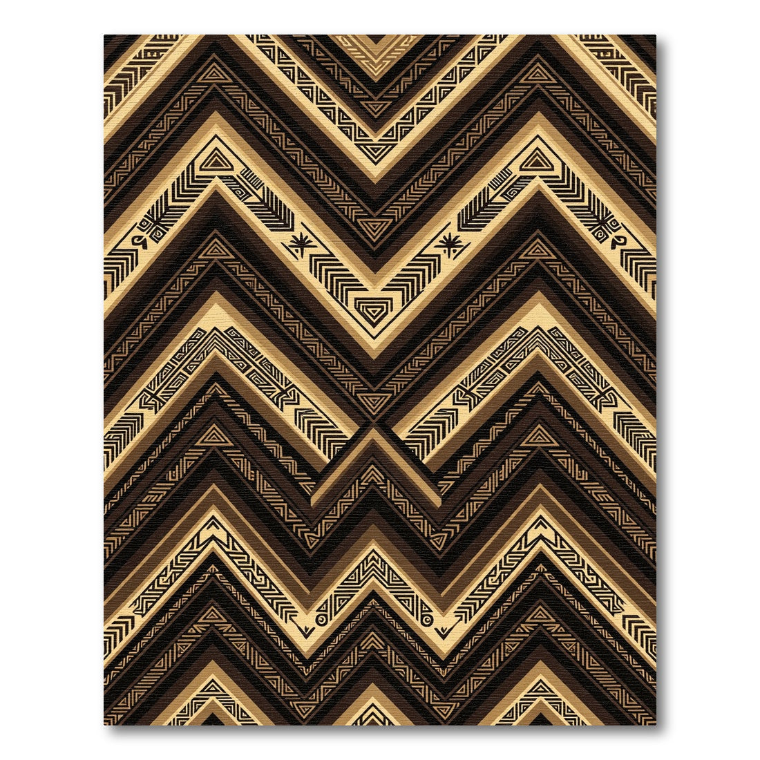 Golden Earthy Toned Chevron Geometric Art Rug