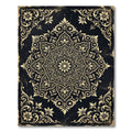 Elegant Gold Floral Medallion Black Rug