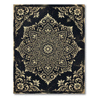 Elegant Gold Floral Medallion Black Rug