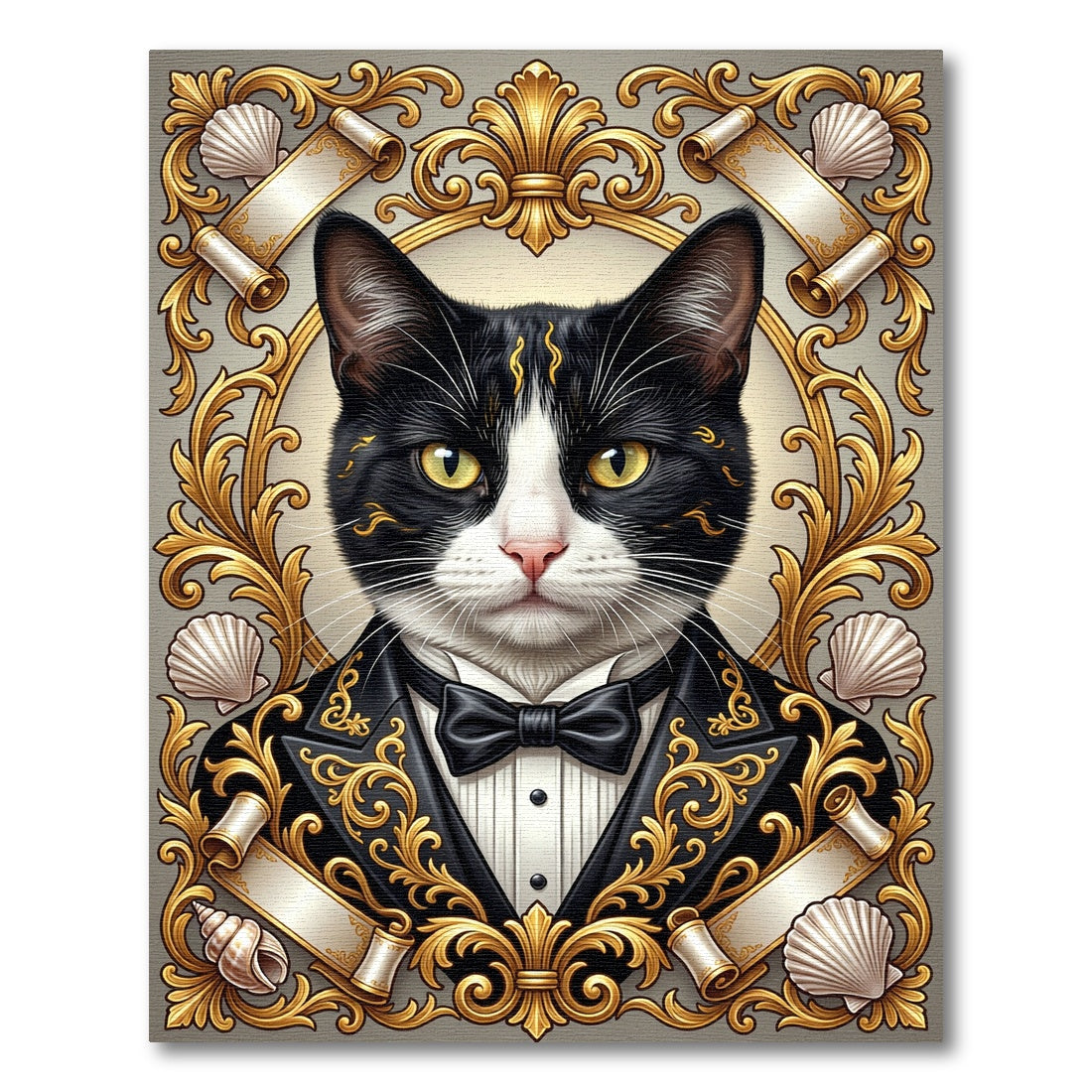 Elegant Black White Tuxedo Cat Portrait Rug