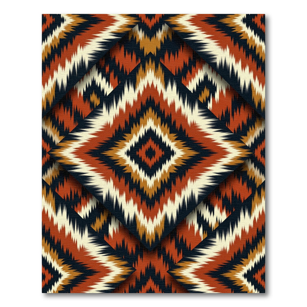 Ornate Earthy Geometric Ikat Diamond Rug