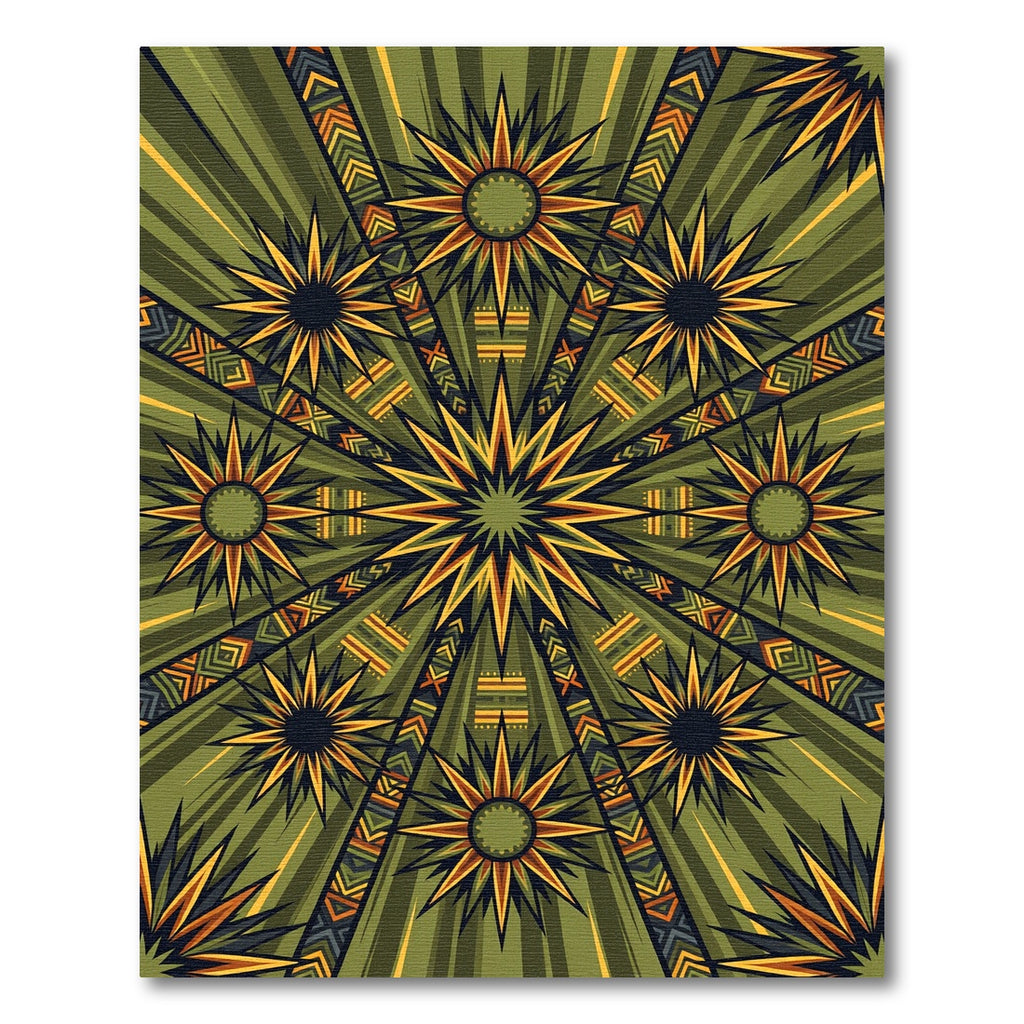 Green Sunburst Tribal Rays Rug
